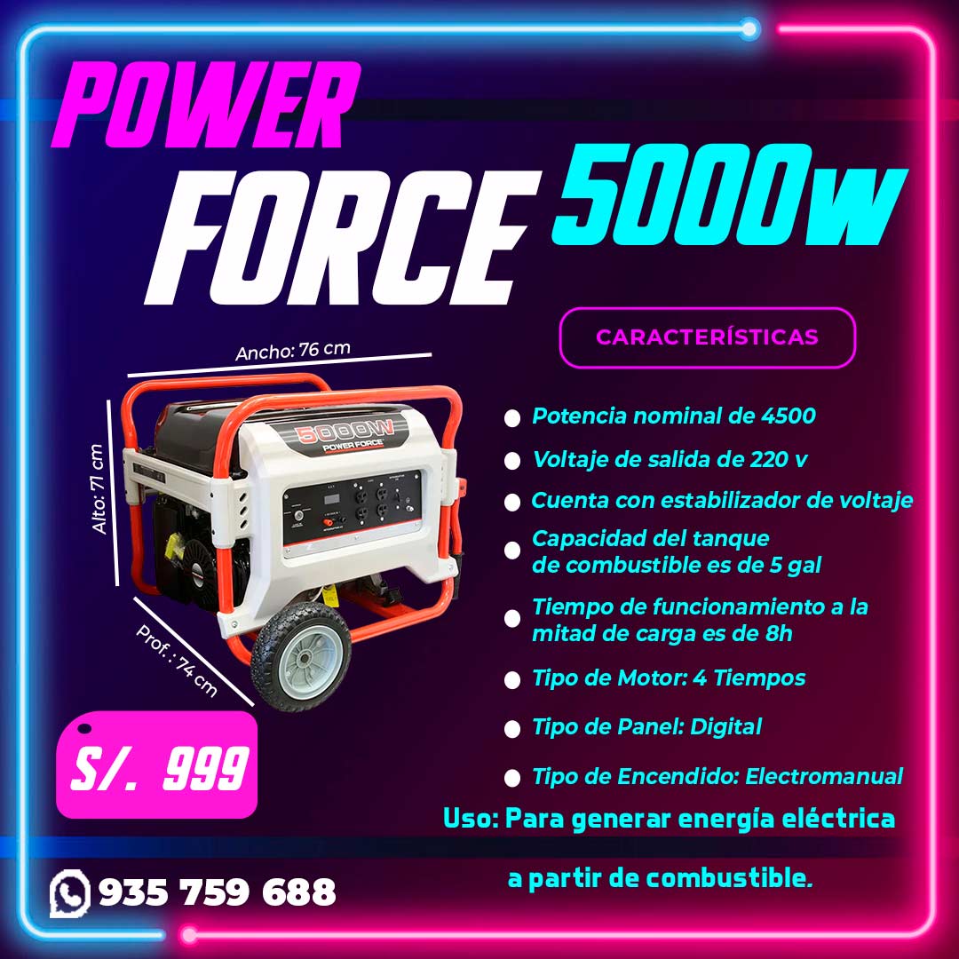 Generador Power Force 5000w EN DESCUENTO